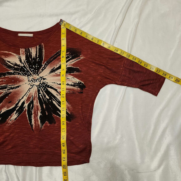 Papaya Cropped Embellished 3/4 Sleeve Flower Print Top, Maroon, Small - Picture 4 of 6